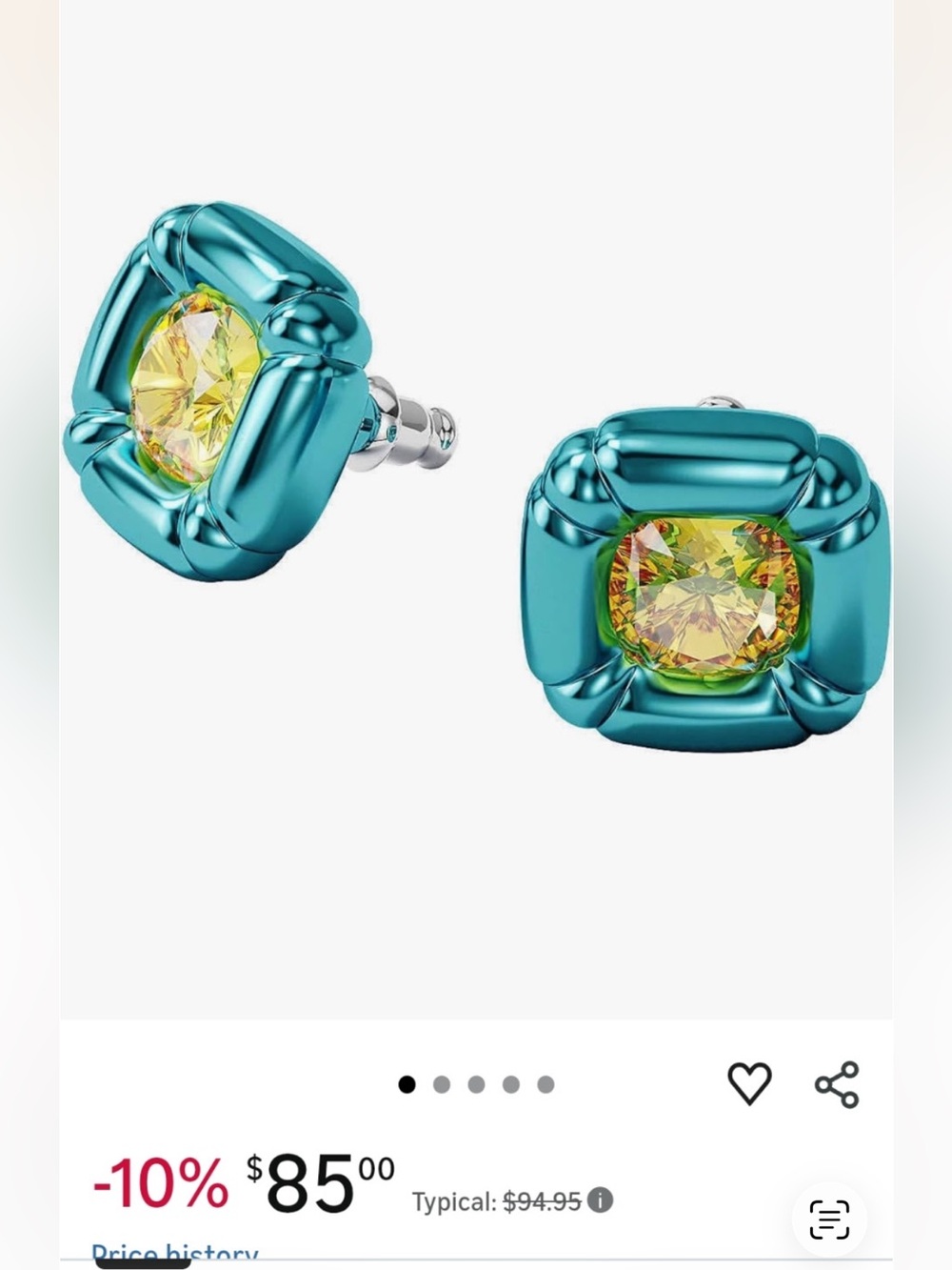 💙🍋✨ Swarovski Dulcis Pierced Stud Earrings | Blue Metal + Citron Crystal 💙🍋✨